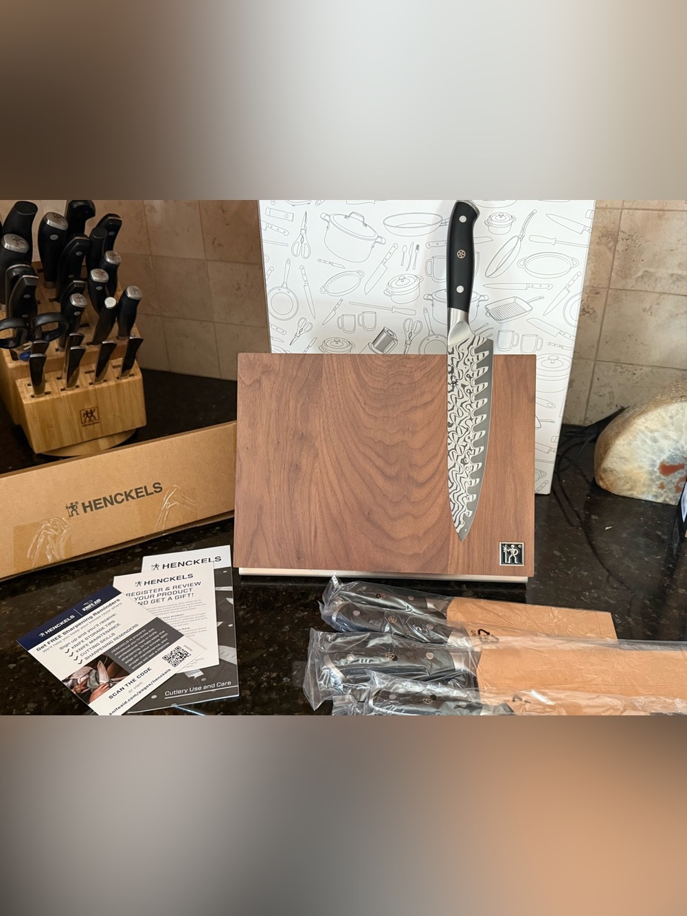 Pro 7-Piece Knife Set with Black Handles and Bamboo Block